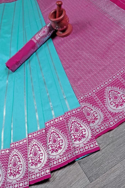 NOZ2TOZ Jacquard Lichi Silk Sky Blue Saree With Unstitched Blouse Piece - Distacart