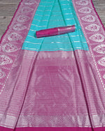 Thumbnail for NOZ2TOZ Jacquard Lichi Silk Sky Blue Saree With Unstitched Blouse Piece - Distacart