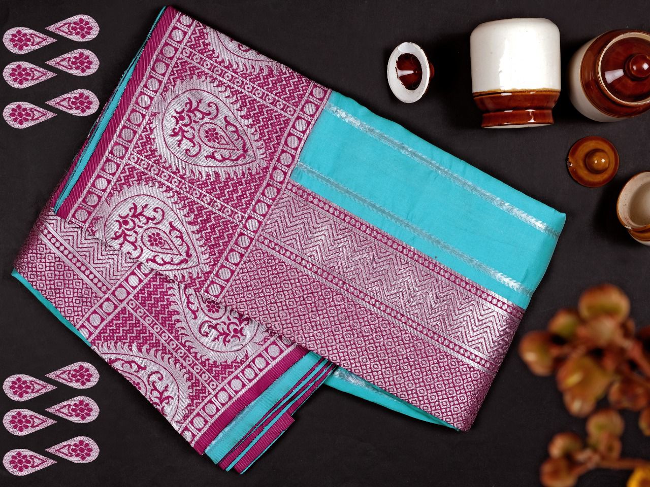 NOZ2TOZ Jacquard Lichi Silk Sky Blue Saree With Unstitched Blouse Piece - Distacart