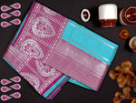 Thumbnail for NOZ2TOZ Jacquard Lichi Silk Sky Blue Saree With Unstitched Blouse Piece - Distacart
