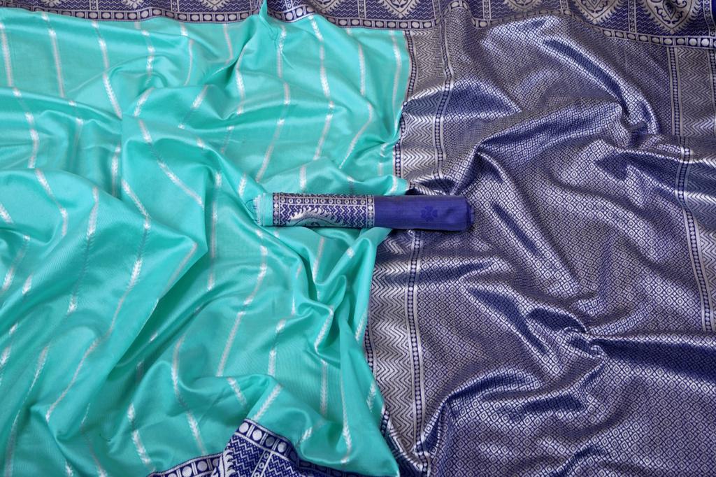 NOZ2TOZ Jacquard Lichi Silk Sky Blue Saree With Unstitched Blouse Piece - Distacart