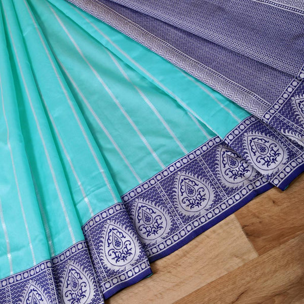 NOZ2TOZ Jacquard Lichi Silk Sky Blue Saree With Unstitched Blouse Piece - Distacart