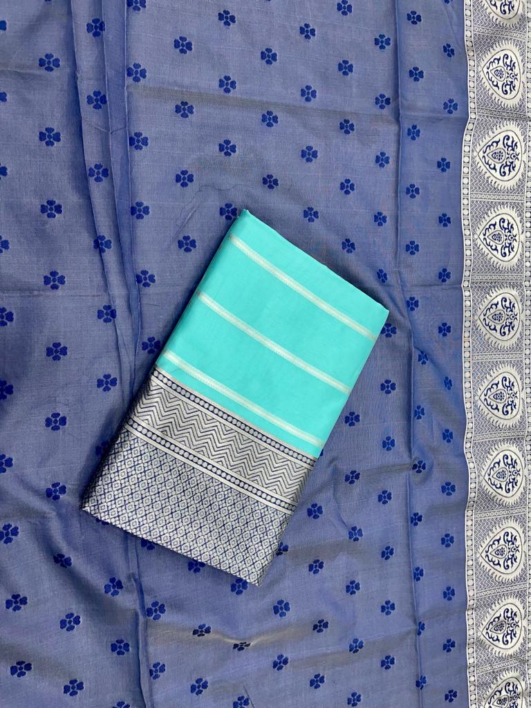 NOZ2TOZ Jacquard Lichi Silk Sky Blue Saree With Unstitched Blouse Piece - Distacart