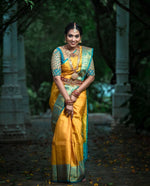 Thumbnail for NOZ2TOZ Jacquard Lichi Silk Yellow Saree With Unstitched Blouse Piece - Distacart