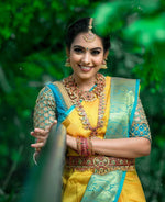 Thumbnail for NOZ2TOZ Jacquard Lichi Silk Yellow Saree With Unstitched Blouse Piece - Distacart