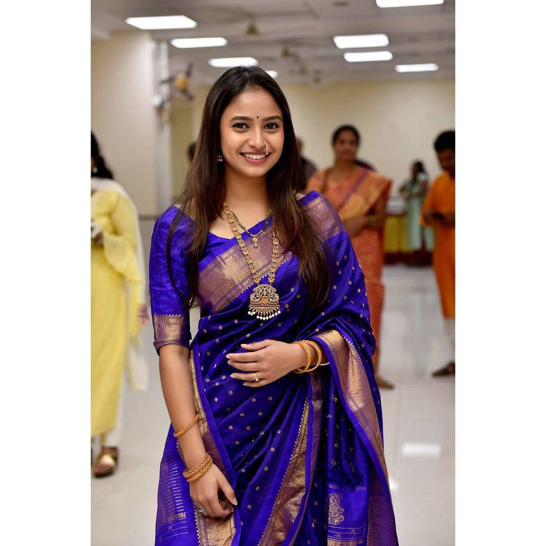 NOZ2TOZ Jacquard Lichi Silk Blue Saree With Unstitched Blouse Piece - Distacart