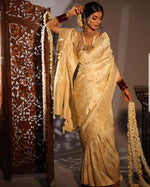 Thumbnail for Malishka Jacquard Lichi Silk Cream Saree With Unstitched Blouse Piece - Distacart