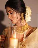 Thumbnail for Malishka Jacquard Lichi Silk Cream Saree With Unstitched Blouse Piece - Distacart