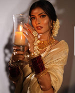 Thumbnail for Malishka Jacquard Lichi Silk Cream Saree With Unstitched Blouse Piece - Distacart