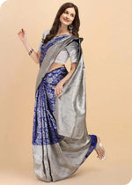 Thumbnail for NOZ2TOZ Jacquard Lichi Silk Blue Saree With Unstitched Blouse Piece - Distacart