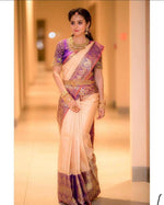 Thumbnail for NOZ2TOZ Jacquard Lichi Silk Peach Saree With Unstitched Blouse Piece - Distacart
