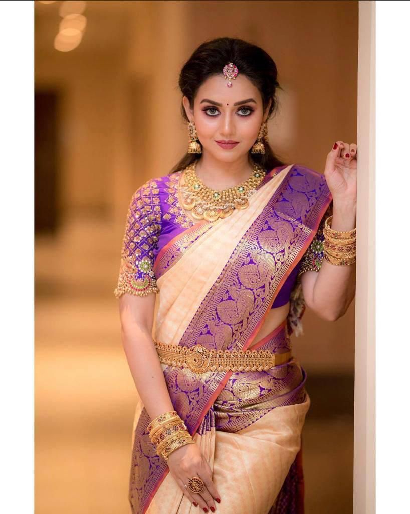 NOZ2TOZ Jacquard Lichi Silk Peach Saree With Unstitched Blouse Piece - Distacart