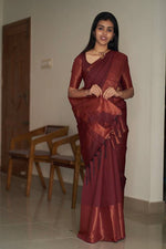 Thumbnail for Malishka Jacquard Lichi Silk Maroon Saree With Unstitched Blouse Piece - Distacart