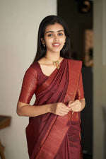 Thumbnail for Malishka Jacquard Lichi Silk Maroon Saree With Unstitched Blouse Piece - Distacart