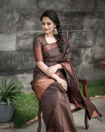 Thumbnail for Malishka Jacquard Lichi Silk Brown Saree With Unstitched Blouse Piece - Distacart