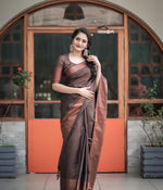 Thumbnail for Malishka Jacquard Lichi Silk Brown Saree With Unstitched Blouse Piece - Distacart