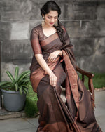 Thumbnail for Malishka Jacquard Lichi Silk Brown Saree With Unstitched Blouse Piece - Distacart