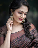 Thumbnail for Malishka Jacquard Lichi Silk Brown Saree With Unstitched Blouse Piece - Distacart
