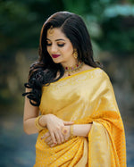 Thumbnail for Malishka Jacquard Lichi Silk Yellow Saree With Unstitched Blouse Piece