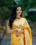Thumbnail for Malishka Jacquard Lichi Silk Yellow Saree With Unstitched Blouse Piece