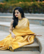 Thumbnail for Malishka Jacquard Lichi Silk Yellow Saree With Unstitched Blouse Piece