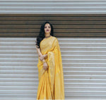 Thumbnail for Malishka Jacquard Lichi Silk Yellow Saree With Unstitched Blouse Piece