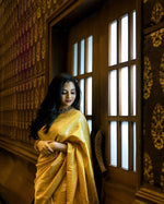 Thumbnail for Malishka Jacquard Lichi Silk Yellow Saree With Unstitched Blouse Piece
