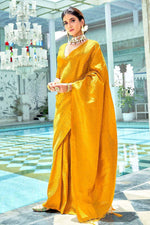 Thumbnail for Malishka Jacquard Lichi Silk Yellow Saree With Unstitched Blouse Piece