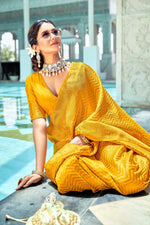 Thumbnail for Malishka Jacquard Lichi Silk Yellow Saree With Unstitched Blouse Piece