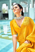 Thumbnail for Malishka Jacquard Lichi Silk Yellow Saree With Unstitched Blouse Piece