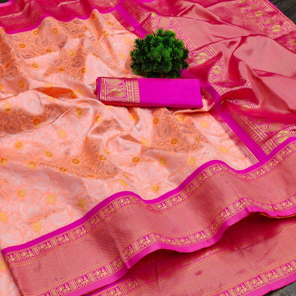 NOZ2TOZ Jacquard Lichi Silk Pink Saree With Unstitched Blouse Piece - Distacart