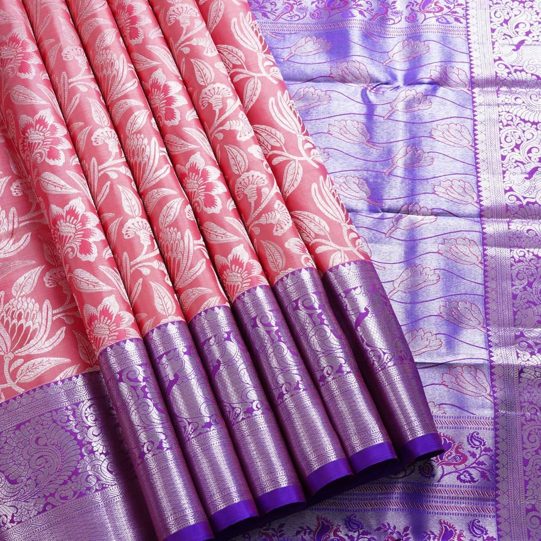 NOZ2TOZ Jacquard Lichi Silk Pink Saree With Unstitched Blouse Piece - Distacart