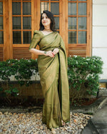 Thumbnail for Malishka Jacquard Lichi Silk Green Saree With Unstitched Blouse Piece - Distacart