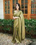 Thumbnail for Malishka Jacquard Lichi Silk Green Saree With Unstitched Blouse Piece - Distacart