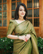 Thumbnail for Malishka Jacquard Lichi Silk Green Saree With Unstitched Blouse Piece - Distacart