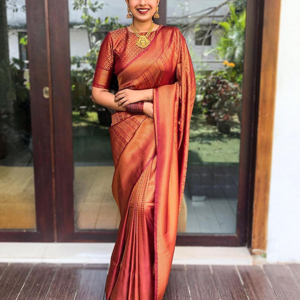 NOZ2TOZ Jacquard Lichi Silk Maroon Saree With Unstitched Blouse Piece - Distacart