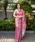 Thumbnail for Malishka Jacquard Lichi Silk Pink Saree With Unstitched Blouse Piece - Distacart