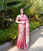 Thumbnail for Malishka Jacquard Lichi Silk Pink Saree With Unstitched Blouse Piece - Distacart