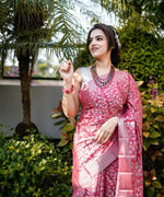 Thumbnail for Malishka Jacquard Lichi Silk Pink Saree With Unstitched Blouse Piece - Distacart