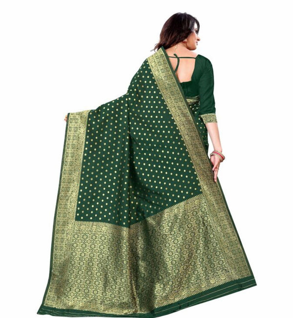 NOZ2TOZ Jacquard Lichi Silk Green Saree With Unstitched Blouse Piece - Distacart