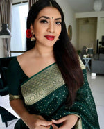 Thumbnail for NOZ2TOZ Jacquard Lichi Silk Green Saree With Unstitched Blouse Piece - Distacart