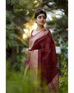 Thumbnail for NOZ2TOZ Jacquard Lichi Silk Maroon Saree With Unstitched Blouse Piece - Distacart