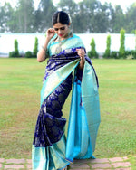 Thumbnail for NOZ2TOZ Jacquard Lichi Silk Blue Saree With Unstitched Blouse Piece - Distacart