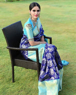 Thumbnail for NOZ2TOZ Jacquard Lichi Silk Blue Saree With Unstitched Blouse Piece - Distacart