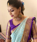 Thumbnail for NOZ2TOZ Jacquard Lichi Silk Sky Blue Saree With Unstitched Blouse Piece - Distacart