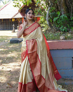 Thumbnail for NOZ2TOZ Jacquard Lichi Silk Cream Saree With Unstitched Blouse Piece - Distacart