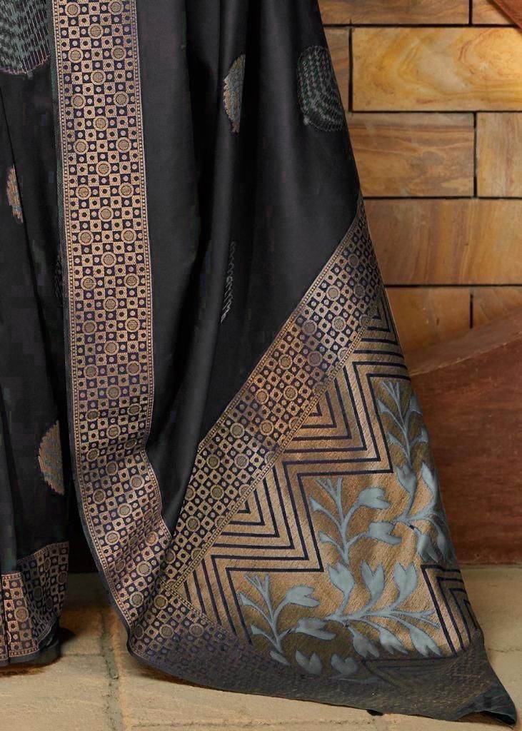 NOZ2TOZ Jacquard Lichi Silk Black Saree With Unstitched Blouse Piece - Distacart