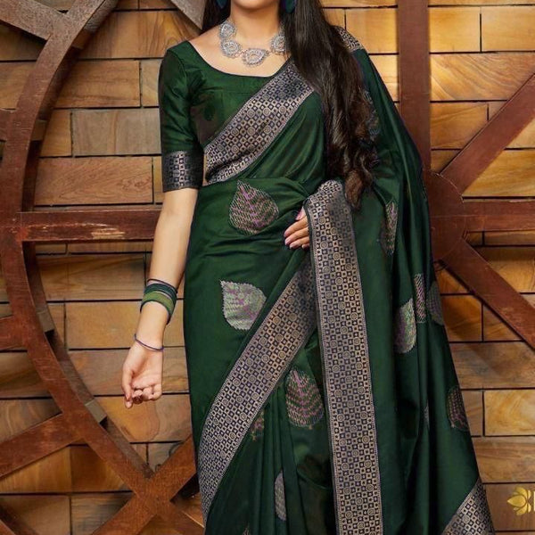 NOZ2TOZ Jacquard Lichi Silk Green Saree With Unstitched Blouse Piece - Distacart