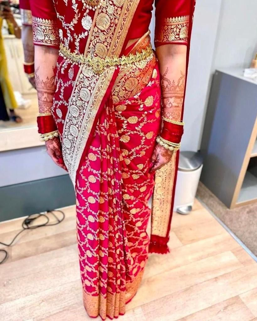 NOZ2TOZ Jacquard Lichi Silk Red Saree With Unstitched Blouse Piece - Distacart