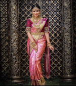 Thumbnail for Malishka Jacquard Lichi Silk Pink Saree With Unstitched Blouse Piece - Distacart